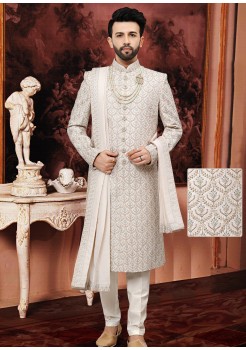 Classic  White Silk Sherwani 